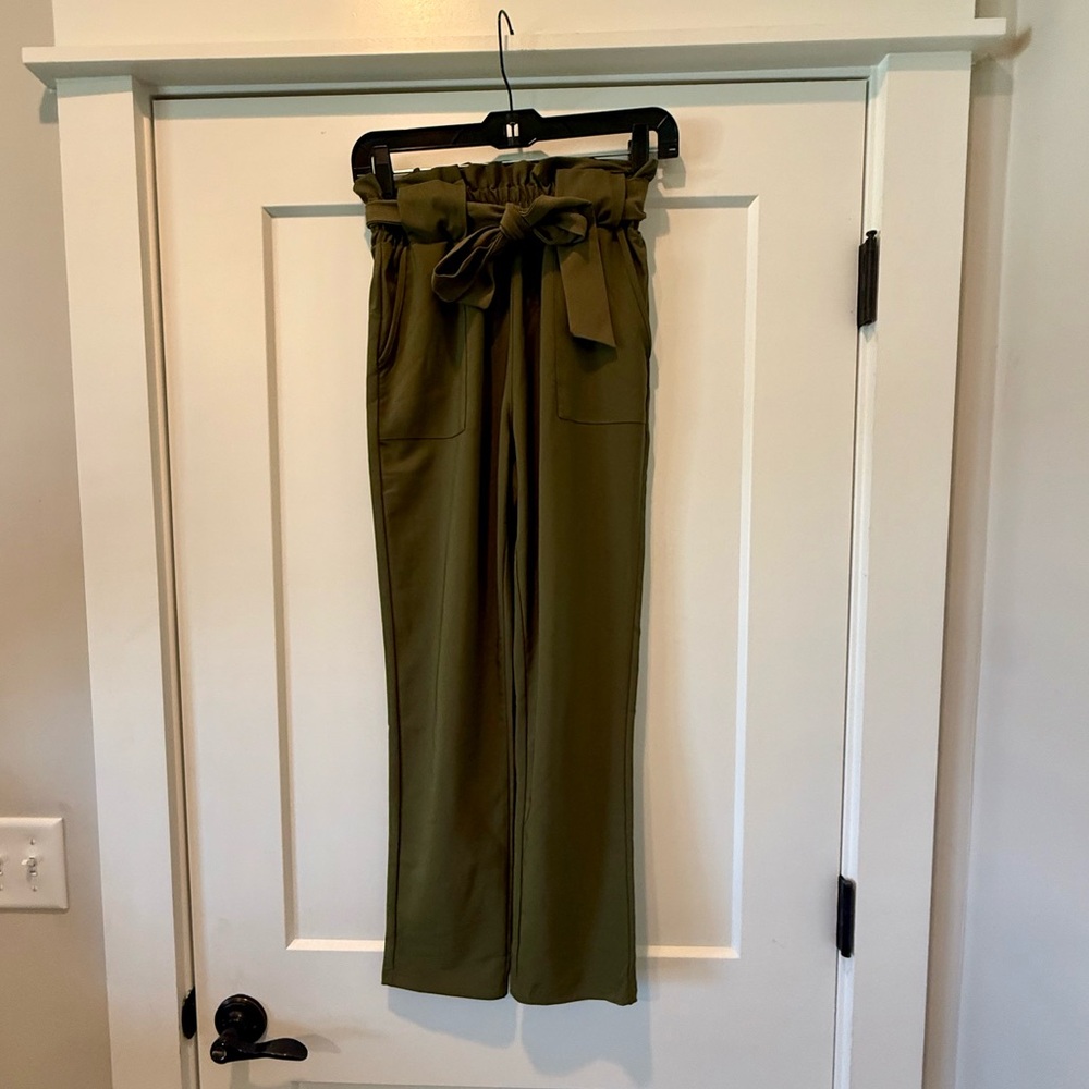 Olive Green Paperbag Waist Pants